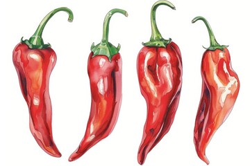A close-up shot of three chili peppers on a white background, ideal for food-related or decorative purposes