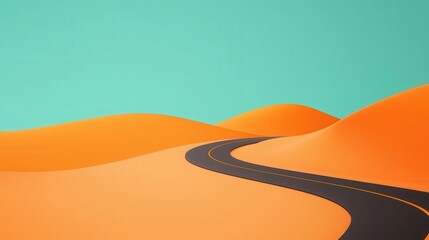 A smooth asphalt road winding through a desert landscape, surrounded by sand dunes desert road, asphalt, smooth surface