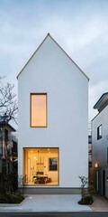 Obraz premium Modern Minimalist White House with Golden Trim and Large Windows