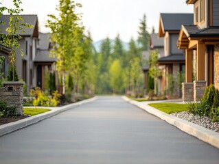 A freshly paved residential street with smooth asphalt, clean sidewalks, and new street signs residential street, asphalt, smooth surface