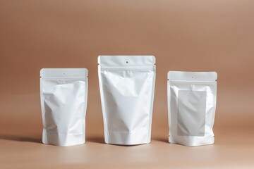 Three white pouches sit next to each other on a table, often used in product demonstrations or as a prop for photography