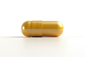A single yellow pill placed on a clean white surface, perfect for medical or pharmaceutical illustrations