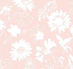 Flowers seamless pattern. vector illustration. Abstract flowers, floral vector with leaves
