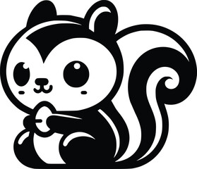 Cute Black and White Illustration of a Stuffed Plush Squirrel