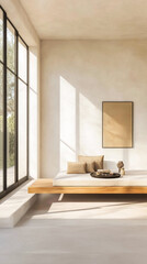 Fototapeta premium Luxurious Mediterranean room interior design with natural lighting, elegant furniture and large windows