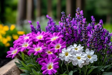 Obraz premium Best Flowers for a Fragrant Garden visualized in an aromatic design, highlighting fragrant flowers like lavender, jasmine, and honeysuckle that add scent to the garden