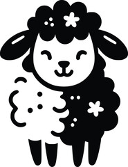 Cute Stuffed Soft Lamb Black and White Illustration