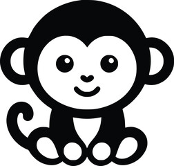 Charming Black and White Illustration of a Cute Stuffed Monkey