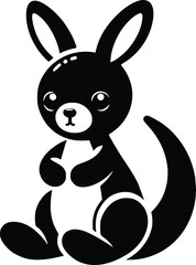 Adorable Black and White Illustration of a Stuffed Kangaroo