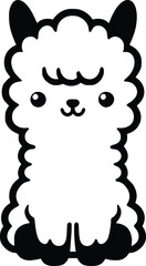 Cute Cuddly Alpaca Black and White Illustration