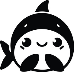 Cute Black and White Illustration of a Stuffed Shark