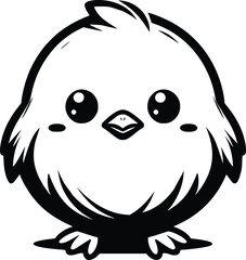 Cute Black and White Illustration of a Cuddly Chick
