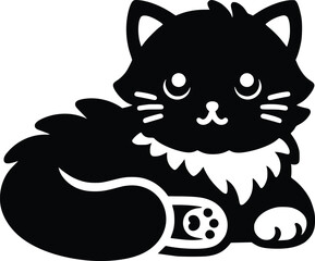 Black and White Illustration of a Cute Cuddly Kitten