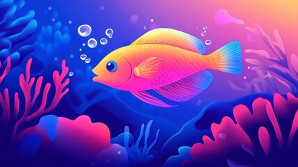Fototapeta premium A vibrant, colorful fish swims through a coral reef.