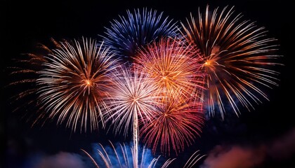 Isolated fireworks with depth of field capturing vibrant colors and festive atmosphere