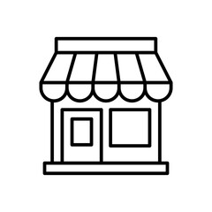 A simple line drawing of a shopfront with an awning.