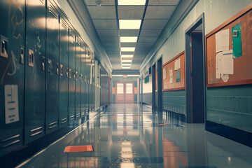 Fototapeta premium A school hallway with a bulletin board on the wall
