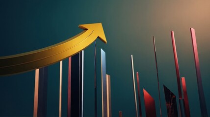 Dynamic Business Growth Concept Featuring Upward Arrow and Colorful Bars on a Modern Background