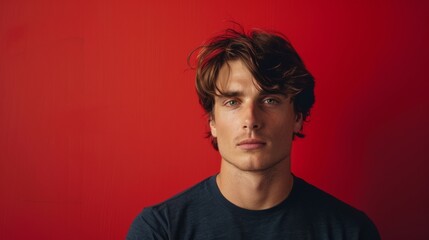 Naklejka premium portrait handsome man with red background