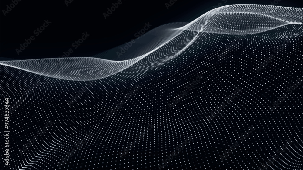 Poster futuristic point wave of particles. visualization of sound waves. technology or science banner. abst