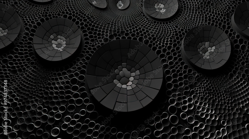 Poster Abstract background with dotted fractal ornament and science styled cellular mesh