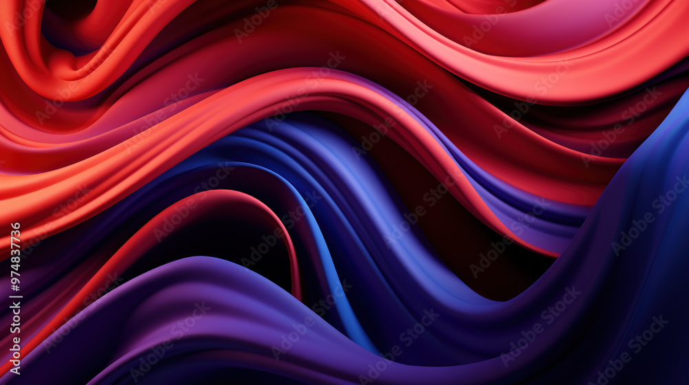 Poster vibrant abstract blue and purple waveform with fluid motion and colorful gradients