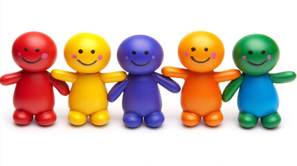 Smiling Colorful Figures Representing Happiness and Diversity