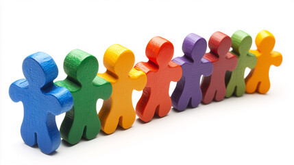 Colorful Wooden Figures Representing Diversity and Unity, networking.