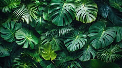 Lush tropical foliage with textured green leaves, perfect for a nature-themed design.