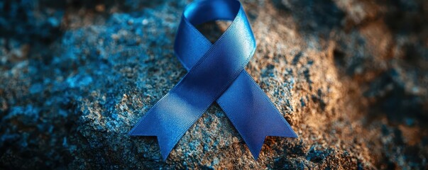 Blue ribbon with human trafficking awareness message, shedding light on worldwide exploitation and contemporary enslavement, in honor of Human Rights Day.