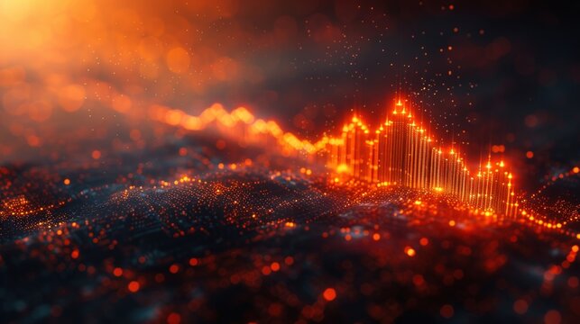 A fiery downward trend line graph, symbolizing economic decline or market crash.