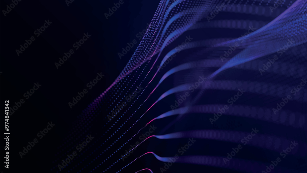 Poster futuristic point wave of particles. visualization of sound waves. technology or science banner. abst