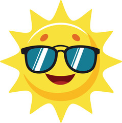 Smiling Summer Sun Cartoon Character with cool Sunglasses.