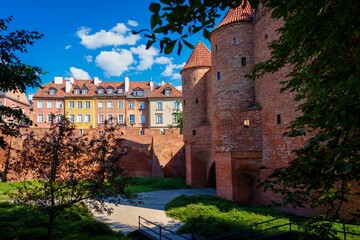 The historic old town wall and tower in Warsaw, Poland, is a top tourist attraction. Built in the...