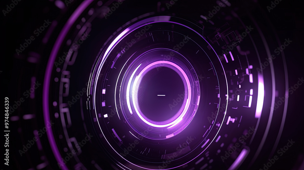 Poster Technology abstract background with hud styled round interface elements in neon tech light.