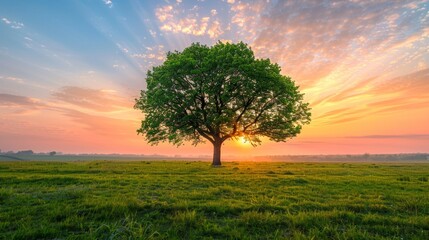 Obraz premium Lonely luxury tree growing on hill