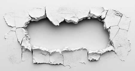 Obraz premium Cracked rectangular Hole in White Wall Texture Isolated on White Background