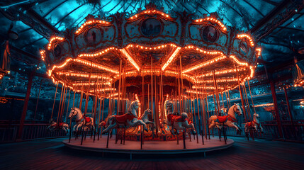 Haunted carousel with glowing lights and creepy music.


