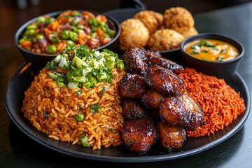 Fototapeta premium Savannah Local Cuisine visualized in a vibrant infographic, showcasing signature dishes, from Lowcountry boil to Savannah red rice and pralines