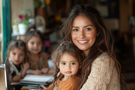 Latina Mother Balancing Small Business from Home and Family Life in an Authentic