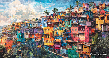 Fototapeta premium Graffiti image of a costal city 