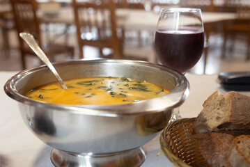 soup tureen with Galician broth and ladle
