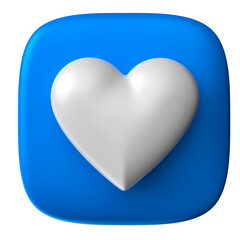 White heart on blue square badge for November Blue campaign in 3D render  with transparent background