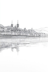 Fototapeta premium San Sebastin, Spain, black and white pen pencil hand-drawn effect portrait drawing illustration for travel poster, card, wallpaper, backdrop or banner. Modern, clear, artistic and simple