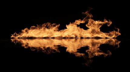 Fototapeta premium Vibrant flames dancing in the darkness, reflecting a striking glow. Perfect for themes of heat, energy, and passion.