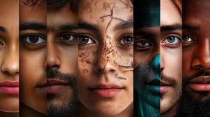 A collage of diverse faces representing global unity