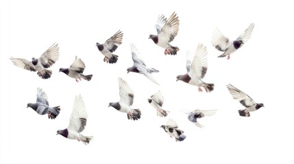 Fototapeta premium A flock of pigeons flying, isolate on white background