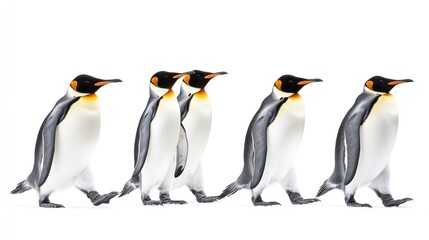 Fototapeta premium A group of penguins walking, isolate on white background