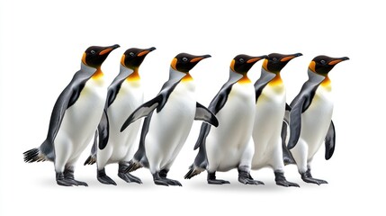 Fototapeta premium A group of penguins walking, isolate on white background