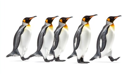 Fototapeta premium A group of penguins walking, isolate on white background